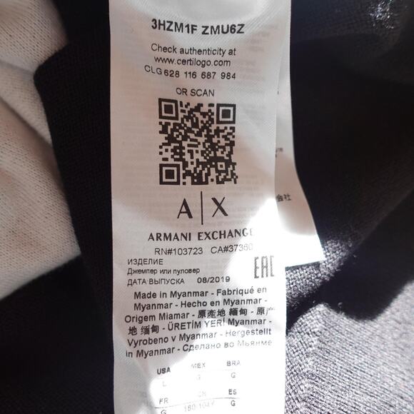 Armani Exchange Sweater Mens Large Black Crewneck Pullover A|X Circle Logo Knit - Picture 8 of 10